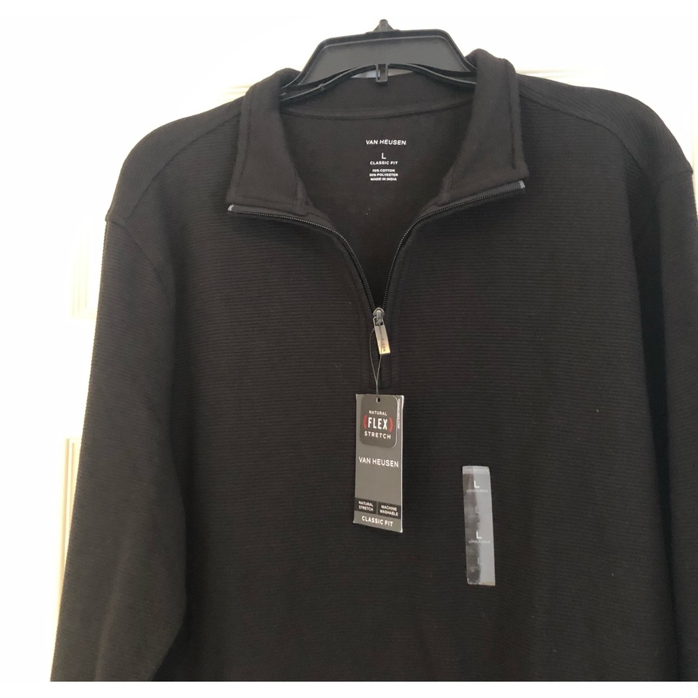 Van Heusen Black Quarter Zip Men’s Long Sleeve Shirt Large